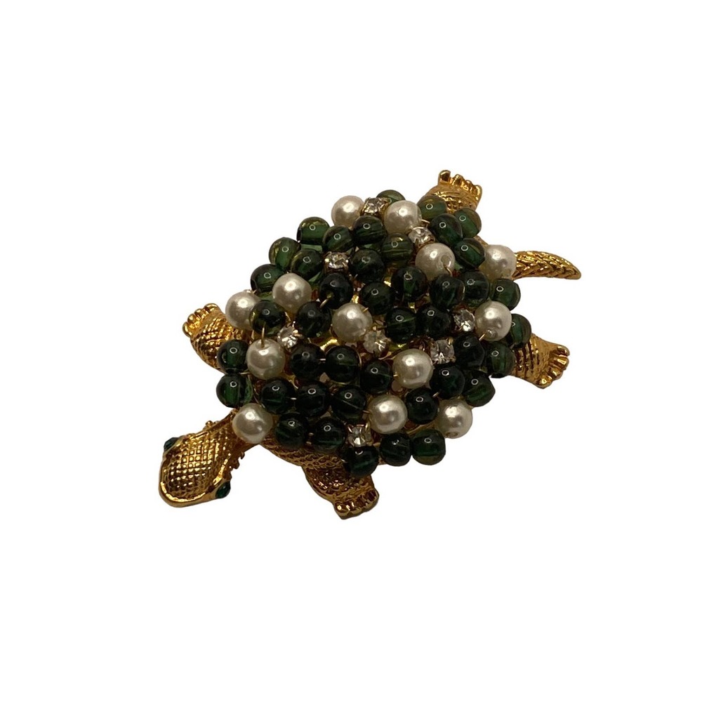 Vintage Beaded Turtle‎ Signed Brooch